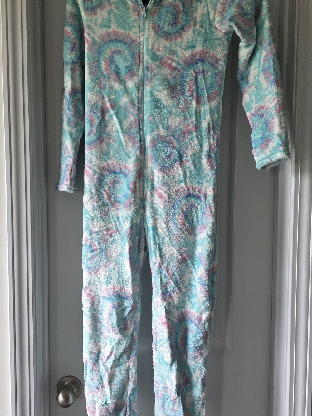 Bobbie Brooks Aqua & Pink Tie-Dye Plush Footless Pajama One-Piece L (10/12)